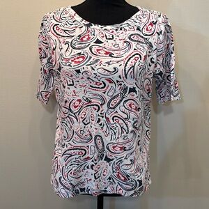 Croft & Borrow Women Size M Short Sleeve T Shirt Patriotic Red White Blue Button